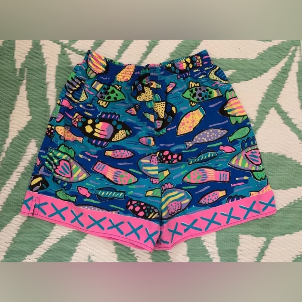 VINTAGE 80S KEN DONE BEACHWEAR TROPICAL FISH SHORTS SIZE M
